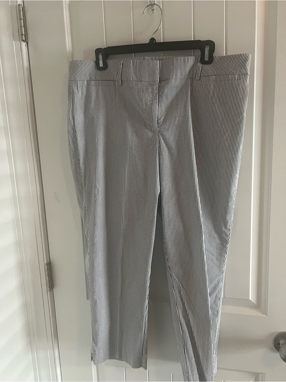 Ann Taylor White and Navy Pinstripe Straight Leg Jeans